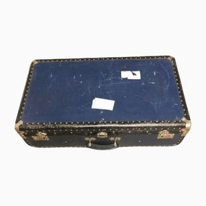 Vintage Blue Leather and Steel Suitcase