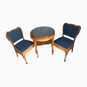 Tavolino da caffè e sedie, anni '50, set di 3