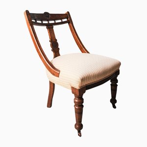 19th Century Oak Upholstered Salon Chair with Carved Rail Back & Central Rear on Front Castors, 1800s