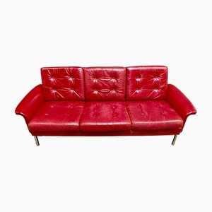 Red Leather Sofa, 1950s