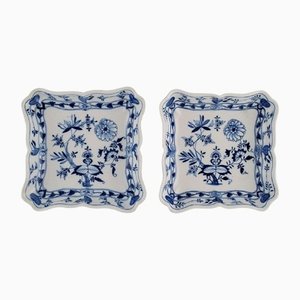 Blaue handbemalte Zwiebelschalen aus Porzellan von Meissen, 19. Jh., 2er Set