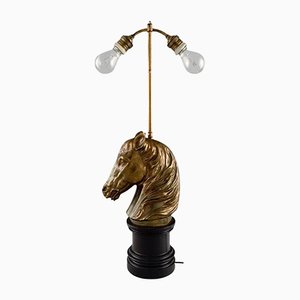 Large 20th Century Brass Horse Head Table Lamp from La Maison Charles, France