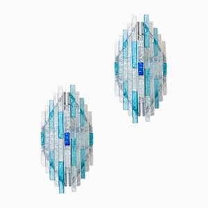 Brutalistische Wandlampen aus klarem & blauem Glas von Poliarte, 2er Set