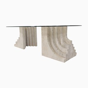 Vintage Travertine Coffee Table Italy, 1970s by Carlo Scarpa