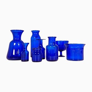 Vases Mid-Century Bleus par Erik Hoglund pour Kosta, Sweden, 1960s, Set de 8