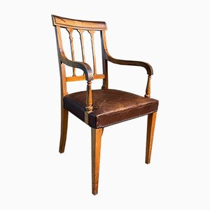 Antique Sheraton Revival Satin Wood Leather Chair