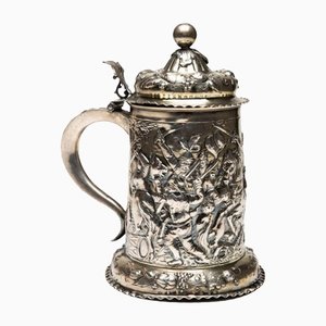 Silver Beer Mug with Battle Scenes, Early 19th Century