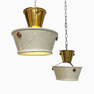 Mid-Century Italian Brass & Perforated Metal Pendant Lights from Fontana Arte, 1950s, Set of 2