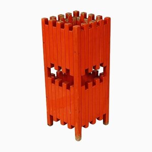 Mid-Century Italian Red Wooden Umbrella Stand by Sottsass for Poltronova, 1960s