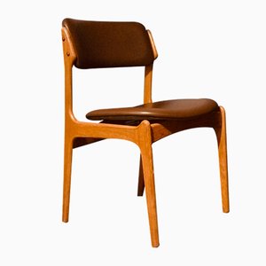 Mid-Century Model 49 Chairs in Teak & Brown Vinyl Upholstery by Erik Buch for Oddense Maskinsnedkeri / O.D. Møbler, Denmark, Set of 6