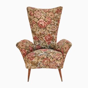Vintage Italian Floral Fabric Children Armchair with Wooden Legs