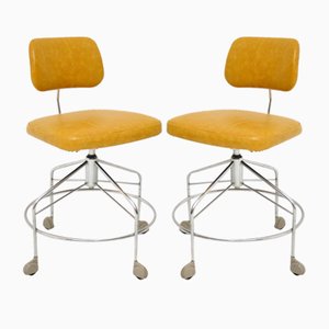 Vintage Danish Leather Swivel Draughtsman Chairs from Danflex, 1960s, Set of 2