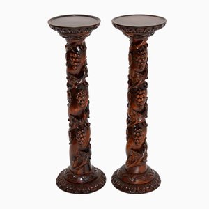 Antique Victorian Style Carved Wood Columns, Set of 2
