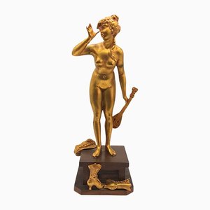 French Sculpture of a Parisine, Bronze with Wood Stand