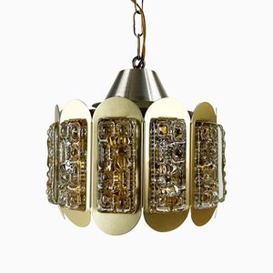 Brass with Textured Glass Pendant Light from Vitrika, Denmark, 1960s