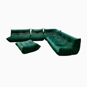 Salotto Togo in velluto verde bottiglia di Michel Ducaroy per Ligne Roset, set di 5