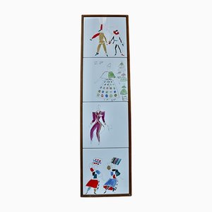 Wooden Frame Costume Tiles by Gio Ponti, Set of 4
