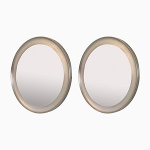 Vintage Italian Round Mirrors with Steel Frame by Sergio Mazza for Artemide, Set of 2