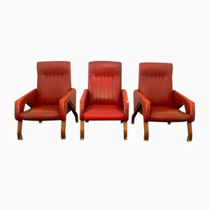 Armchairs in Curved Plywood with Steel Fittings, 1960s, Set of 3