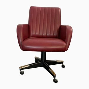 Vintage Metal Swivel Desk Armchair with Leatherette Seat