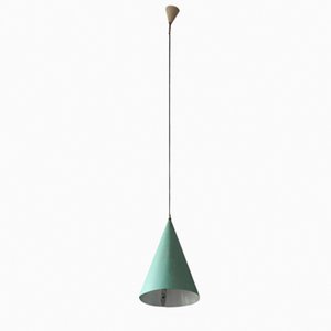 Lámpara colgante Mid-Century de metal perforado en verde menta