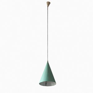 Mid-Century Mint Green Perforated Metal Pendant Lamp