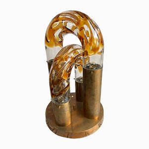 Italian Brass & Murano Glass Table Lamp by Aldo Nason for Mazzega, 1970s