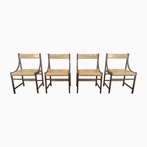 Beech Chairs in Cream Colored Fabric, 1970s, Set of 4