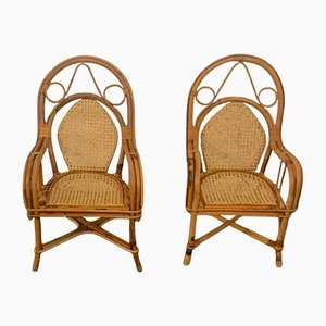 Children's Armchairs in Wicker and Bamboo, Italy, 1970s, Set of 2