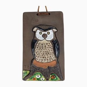 Swedish Ceramic Wall Plaque with Owl, 1960s
