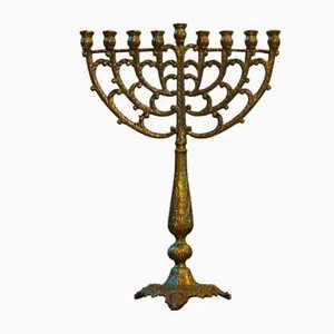 Large Israeli Brass Menorah Hanukkah Chandelier by Tamar