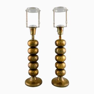 Large Aneta Table Lamps in Brass by Uno Dahlén for Växjö, 1970s, Set of 2