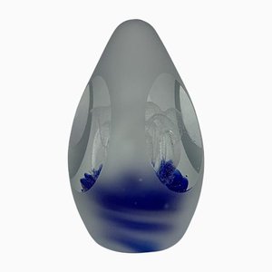 Fermacarte a forma di uovo in vetro di Murano blu, anni '70