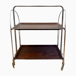Chrome Dinet/Serving Trolley with Brown Trays, 1970s
