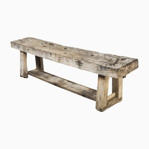 19th Century French Weathered Oak Low Workbench