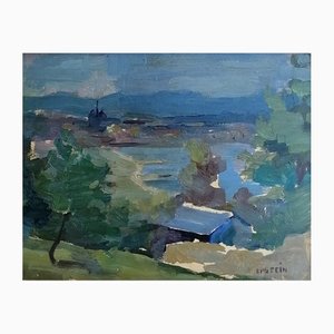 Mady Epstein, Vue sur Genève, le Jura et le lac depuis Cologny, 1958, Oil on Wood, Framed