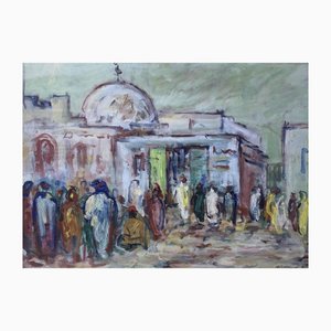 André Pettineroli, Personnages devant la Mosquée, 1959, Öl auf Karton, Gerahmt