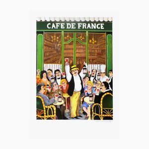 Guy Buffet, Café De France, Lithographie sur Papier Bfk Rives