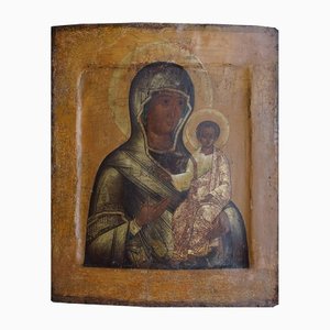 Antique Russian 17th Century Image of the Mother of God Smolenskaya High School Writing