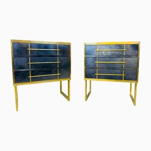 Small Italian Pearl Glass and Brass Chest of Drawers, Set of 2