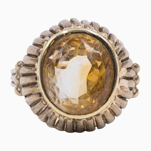 Vintage 8 Karat Yellow Gold Ring with Citrine Quartz, 1950s