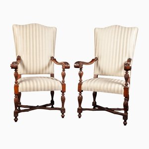 19th Century Italian Walnut Carved Armchairs, Set of 2
