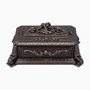 Antique German Hand Carved Wooden Jewelry Box, Early 20th-Century