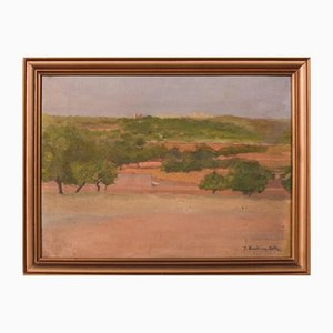 Jose Benlliure Y Ortiz, Impressionist Mediterranean Landscape, Oil on Canas