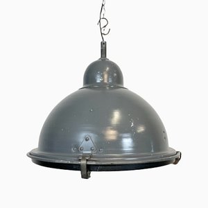 Industrial Grey Pendant Lamp with Clear Glass Cover, 1970s