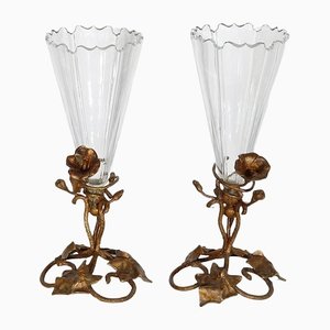 Art Nouveau Period Crystal Vases, 1900, Set of 2