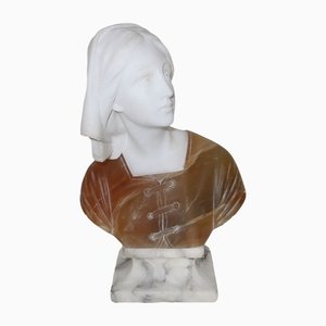 Marble and Alabaster Joan of Arc Bust by Giuseppe Bessi, 19th-century