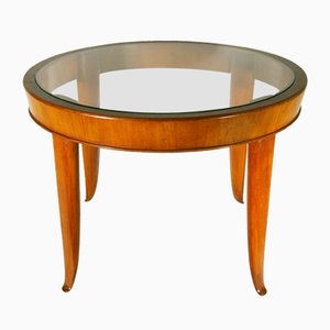 Italian Wood and Glass Round Coffee Table, 1940s