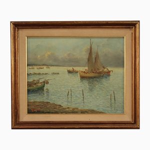 Seascape Painting, 20th-Century, Oil on Canvas, Framed