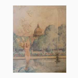 Raphael Delorme, Venere con colombe, Francia, olio su masonite, con cornice